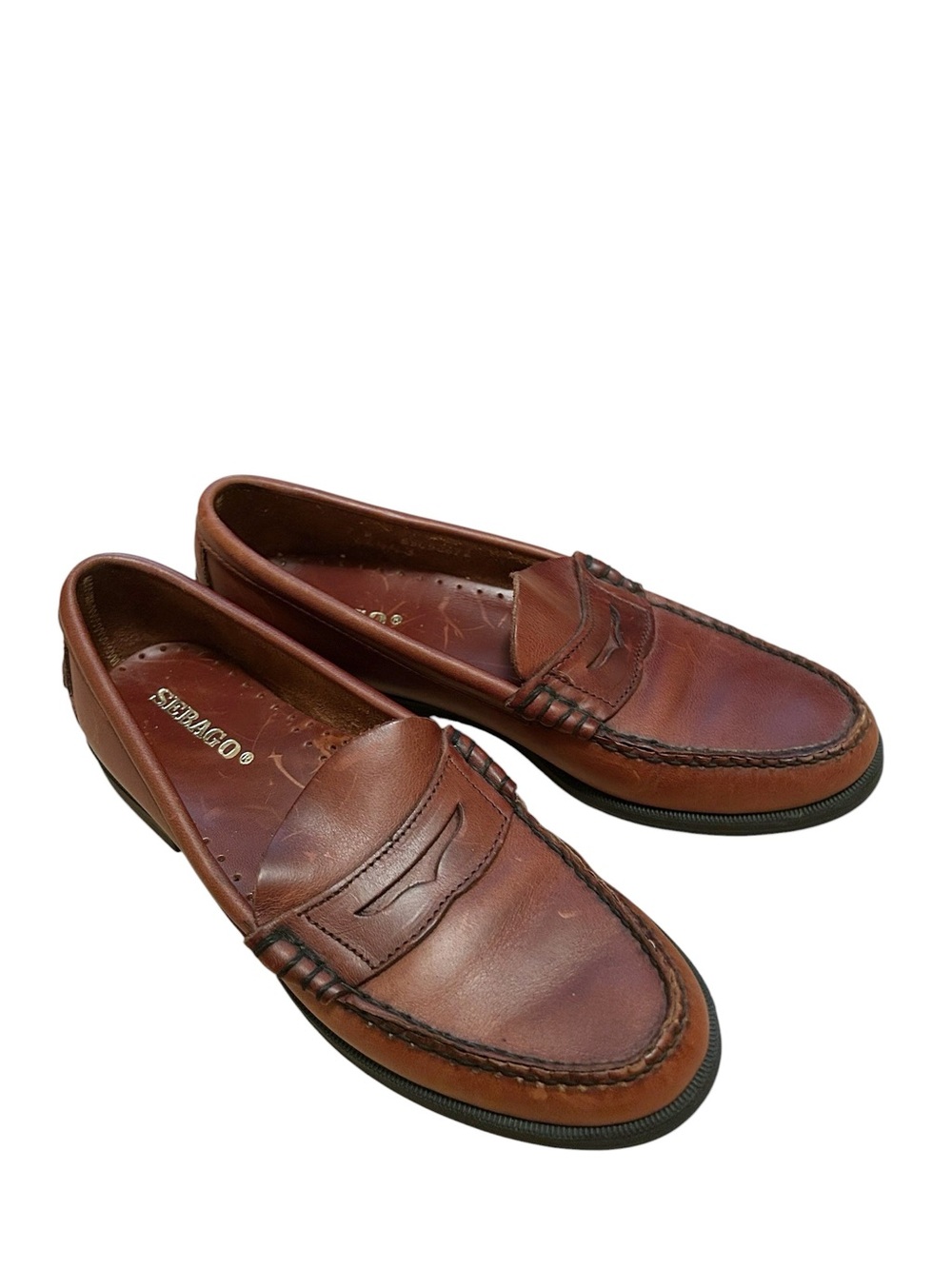 Sebago Women’s Brown Leather Penny Loafers - Classic Slip-On Style Size::7.5